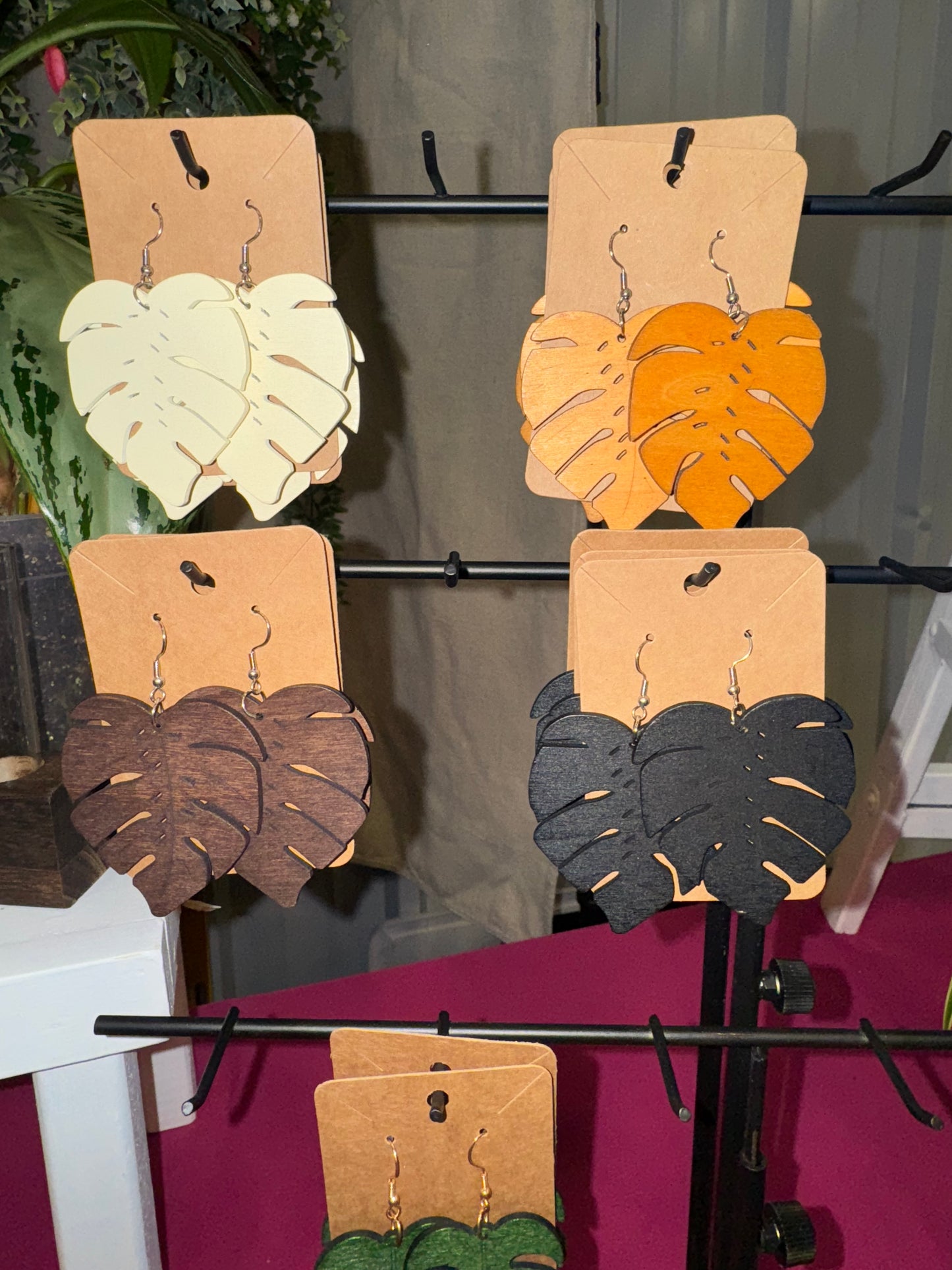 Boho Leaf Wooden Earrings