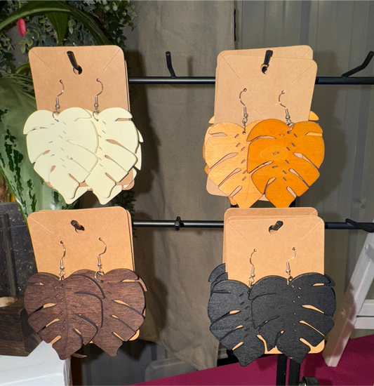 Boho Leaf Wooden Earrings